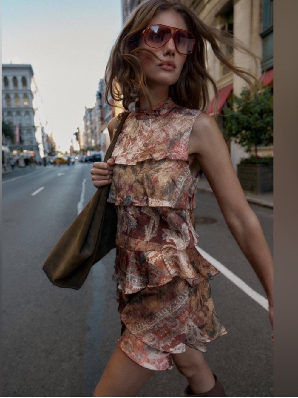 Zara Printed ruffle mini dress